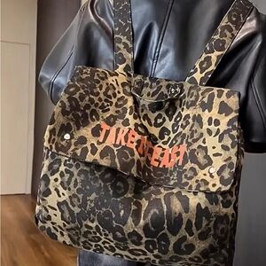 Leopard Print Denim Backpack